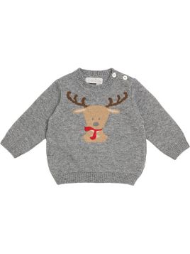 wool/cashmere boy pullover with reindeer intarsia knit