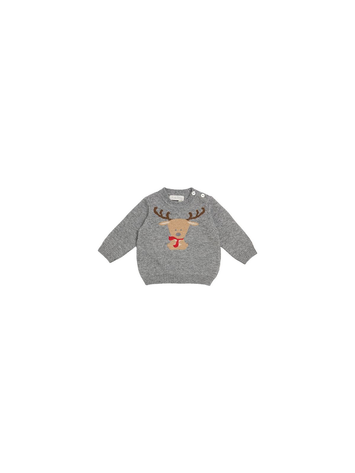 wool/cashmere boy pullover with reindeer intarsia knit