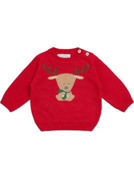 wool/cashmere boy pullover with reindeer intarsia knit