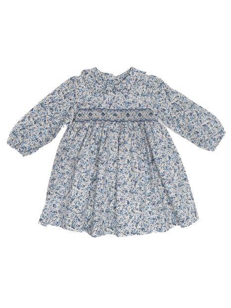 printed twill dress with smock and LONG SLEEVES - Malvi&Co, Isi Baby line