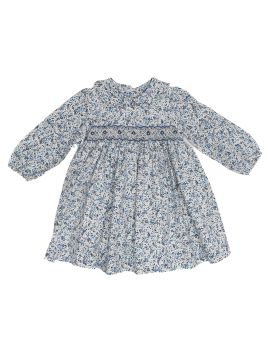 printed twill dress with smock and LONG SLEEVES - Malvi&Co, Isi Baby line