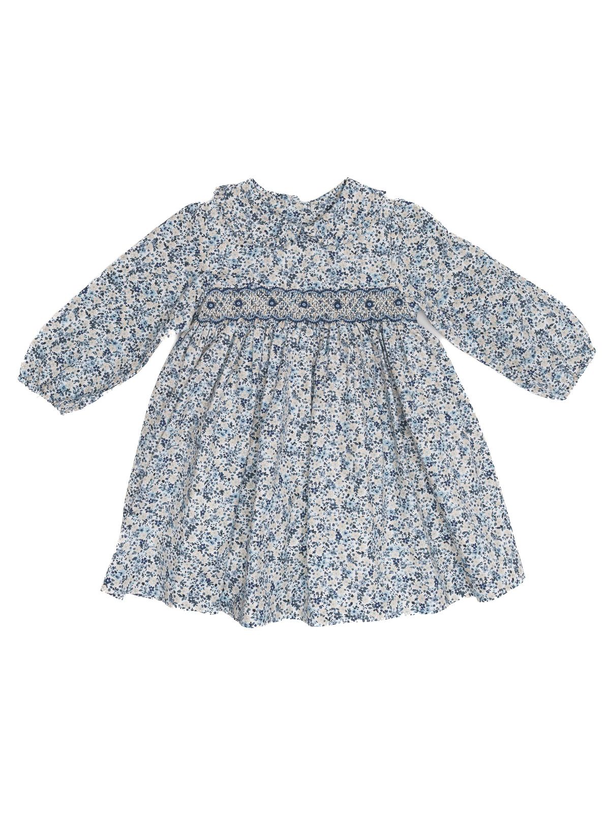 printed twill dress with smock and LONG SLEEVES - Malvi&Co, Isi Baby line