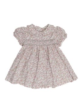 vestito in twill stampato con smock 