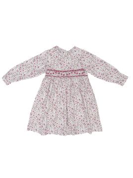 printed twill dress with smock and LONG SLEEVES