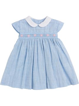 slub cotton dress with smock 