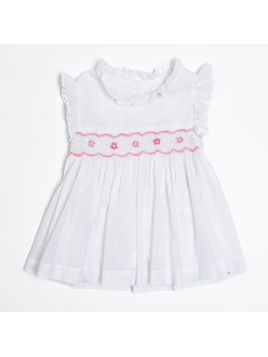 vestito in voile con smock e frill su collo e maniche