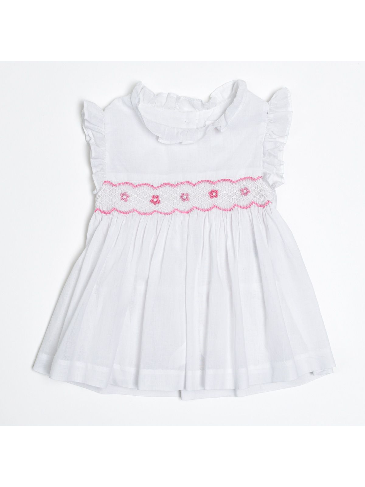 voile dress with smock and frill on collar and sleeves