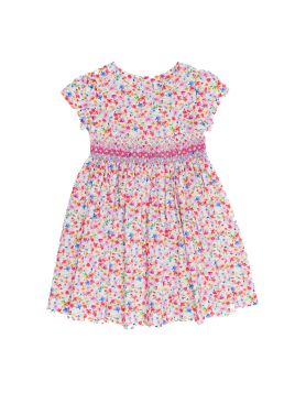vestito in tessuto stampato moda con smock a MANICA CORTA 