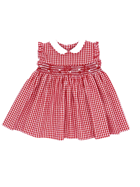 vestito a quadretti goffrati con smock 