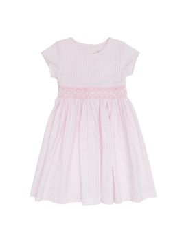 vestito a quadretti goffrati con smock in tono a MANICA CORTA