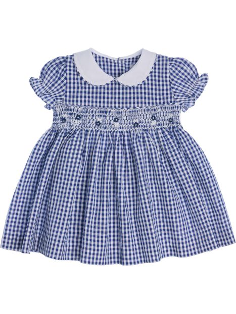 seersucker checks dress with smock and SHORT SLEEVES