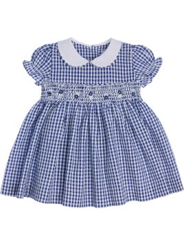 seersucker checks dress with smock and SHORT SLEEVES