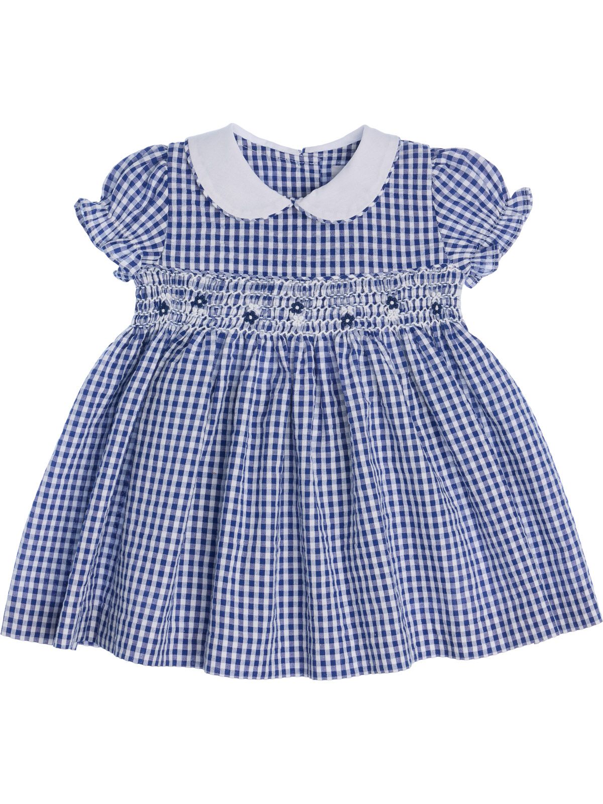 seersucker checks dress with smock and SHORT SLEEVES