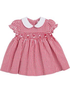 seersucker checks dress with smock and SHORT SLEEVES