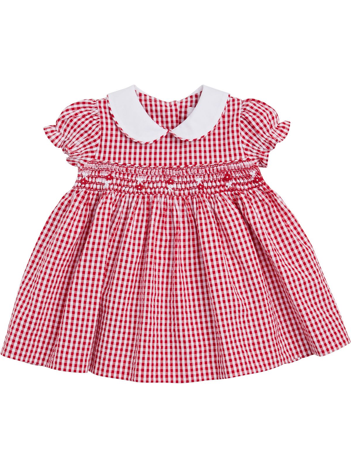 seersucker checks dress with smock and SHORT SLEEVES