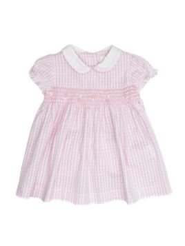 vestito a quadretti goffrati con smock a MANICA CORTA 