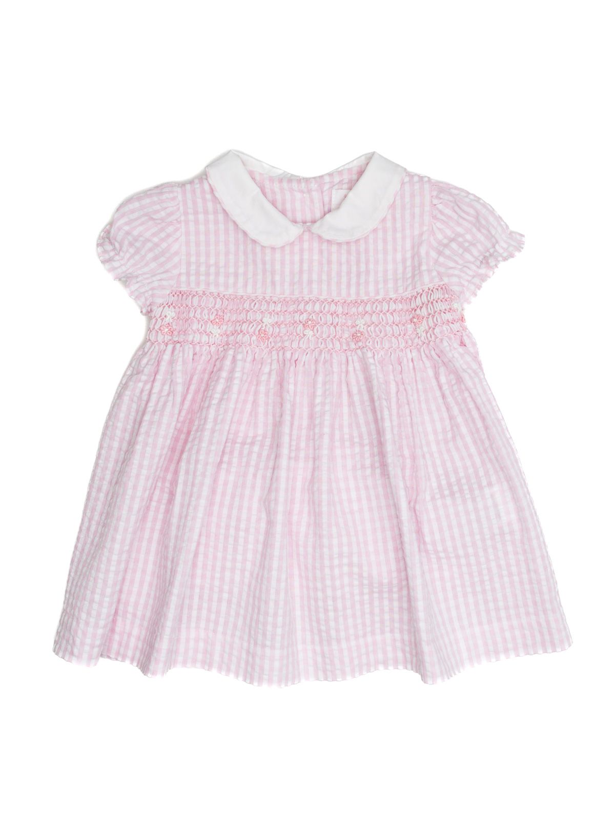 seersucker checks dress with smock and SHORT SLEEVES