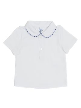 jersey polo with seersucker checks finishings on the collar