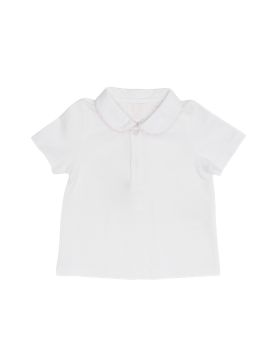polo in jersey con rifiniture a quadretti goffrati sul colletto 