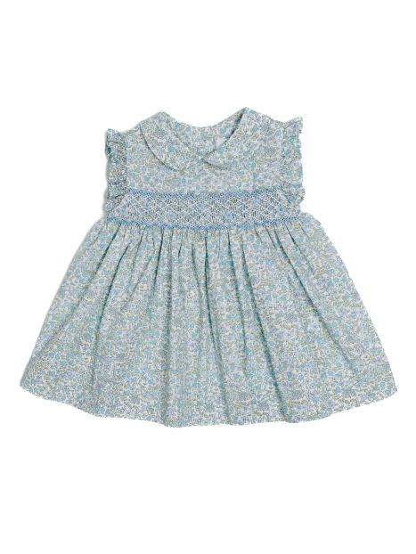 flowe printed fabric dress with smock