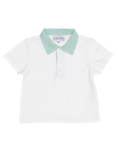 polo bimbo in jersey con rifiniture a righe goffrate