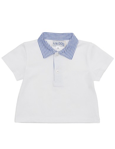 polo bimbo in jersey con rifiniture a righe goffrate