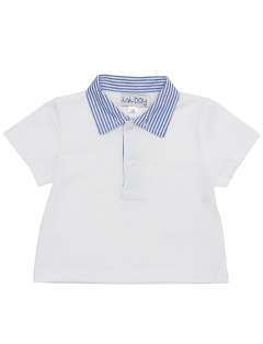 polo bimbo in jersey con rifiniture a righe goffrate