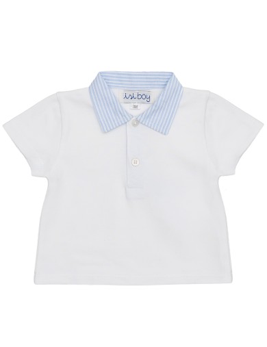 polo bimbo in jersey con rifiniture a righe goffrate