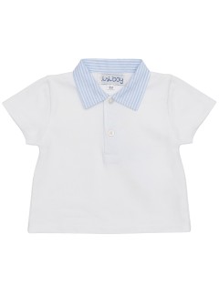polo bimbo in jersey con rifiniture a righe goffrate