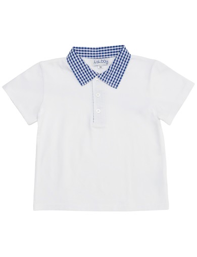 polo bimbo in jersey con rifiniture a quadretti goffrati