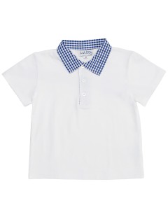 polo bimbo in jersey con rifiniture a quadretti goffrati