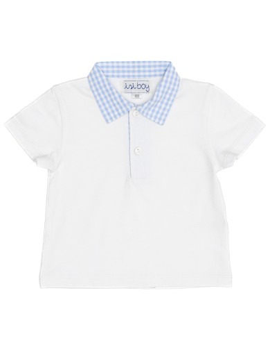 polo bimbo in jersey con rifiniture a quadretti goffrati