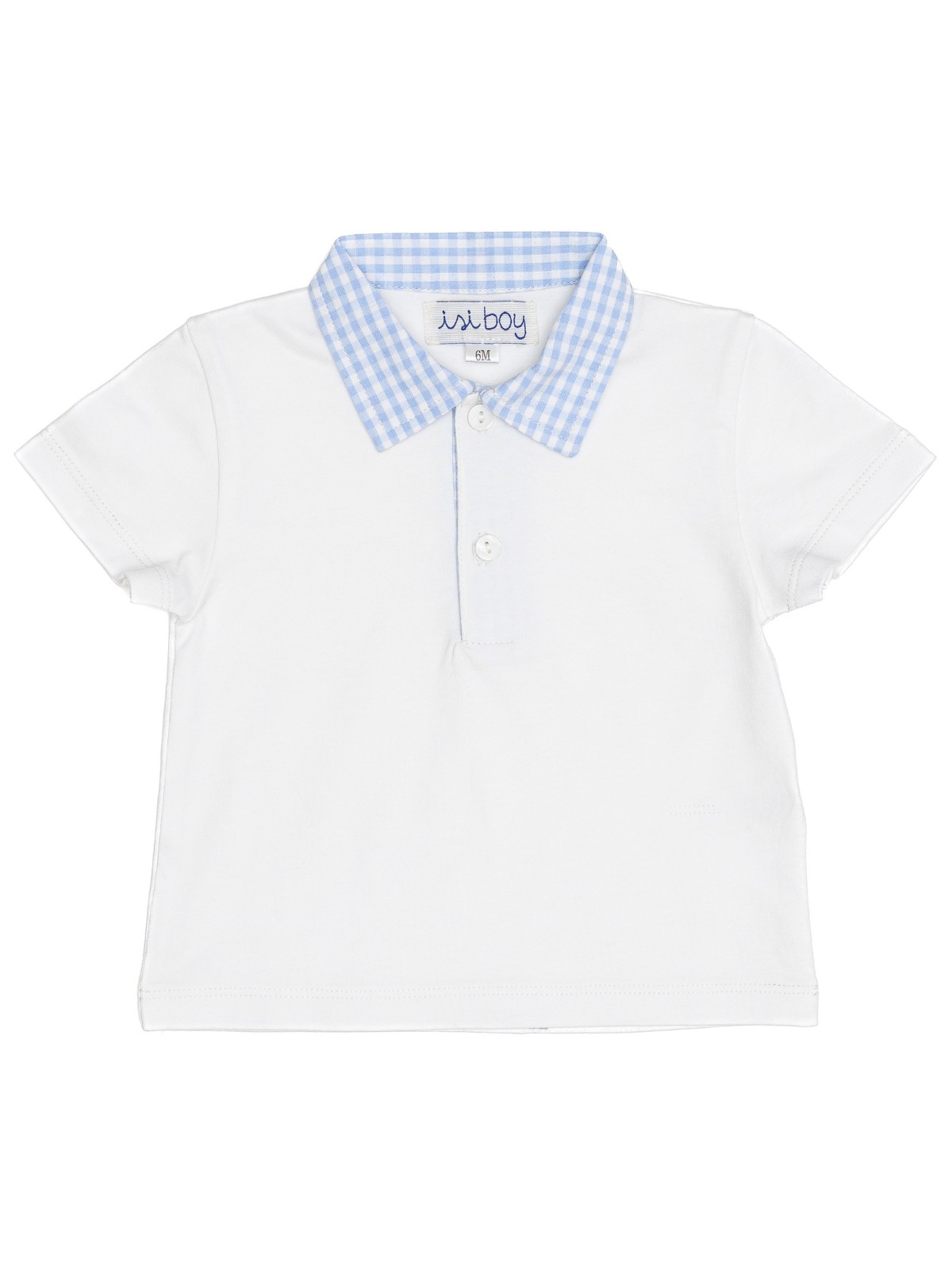 polo bimbo in jersey con rifiniture a quadretti goffrati