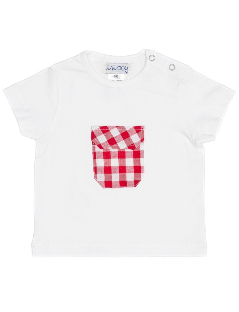 T-shirt bimbo in jersey con tasca a quadri grandi