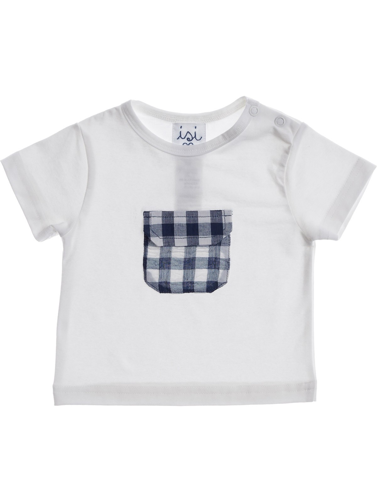 T-shirt bimbo in jersey con tasca a quadri grandi