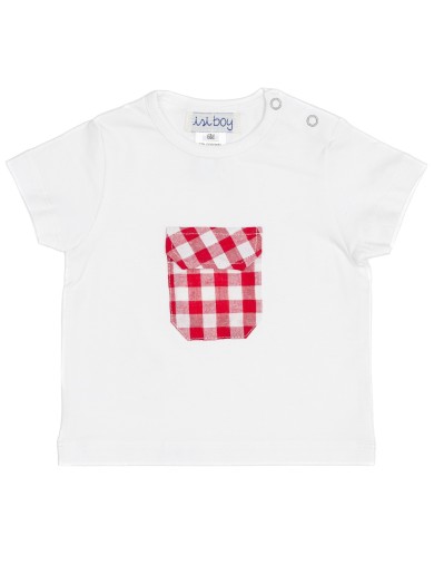 T-shirt bimbo in jersey con tasca a quadri grandi