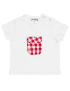T-shirt bimbo in jersey con tasca a quadri grandi