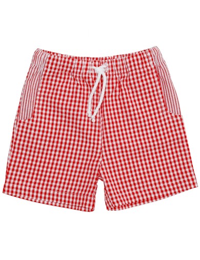 costume bimbo a quadretti goffrati con rifiniture a righe goffrate