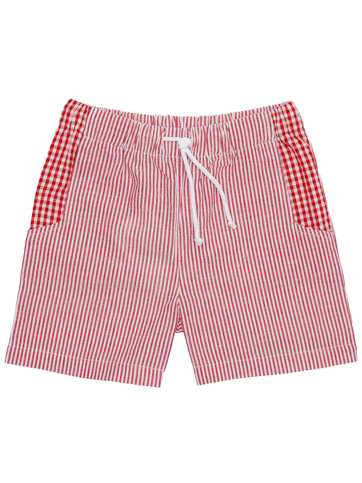 seersucker stripes boy swimsuit with seersucker checks finishings