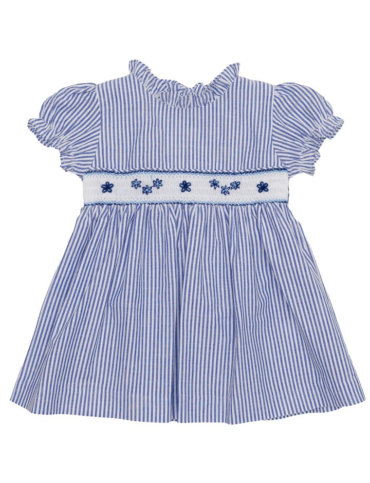 vestito a righe goffrate con smock