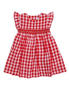 vestito a quadri grandi con ricamo a nido d'ape 