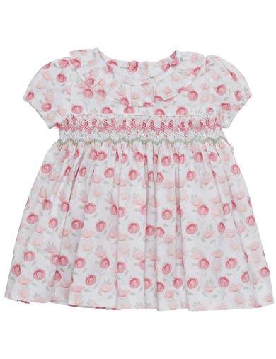 vestito in tessuto stampato fiori piccoli con smock a MANICA CORTA