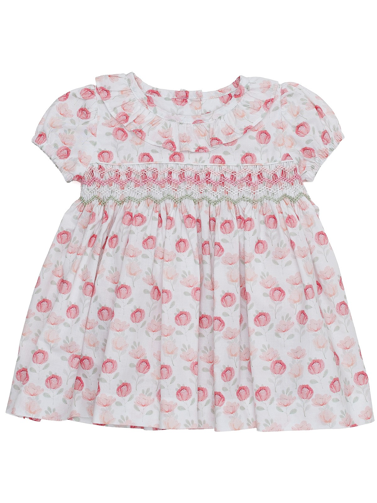 vestito in tessuto stampato fiori piccoli con smock a MANICA CORTA