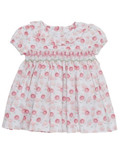 vestito in tessuto stampato fiori piccoli con smock a MANICA CORTA