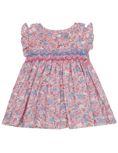 fabric printed dress with smock