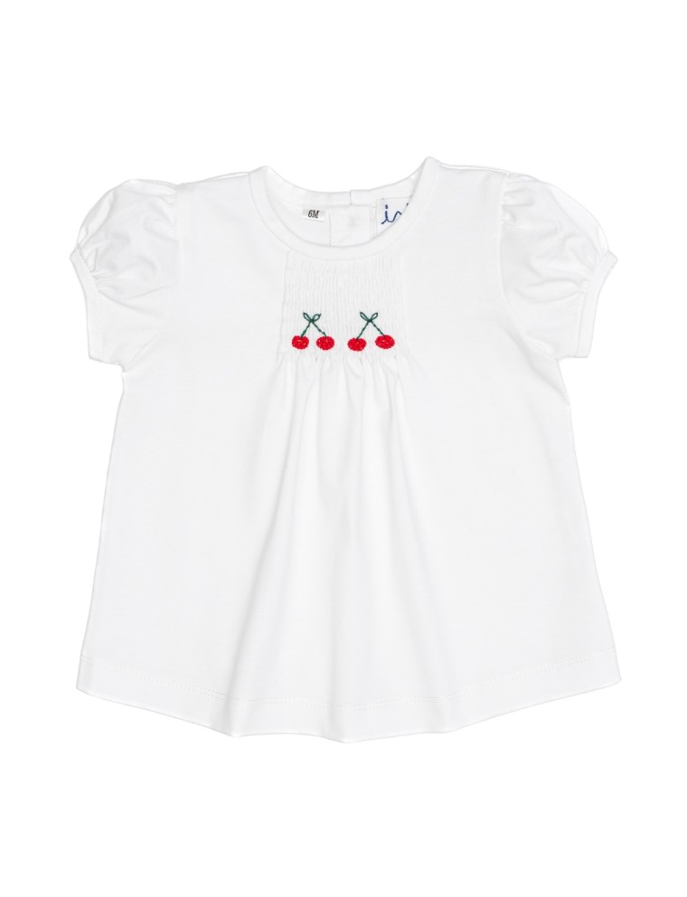 T-shirt in jersey con ricamo ciliegie