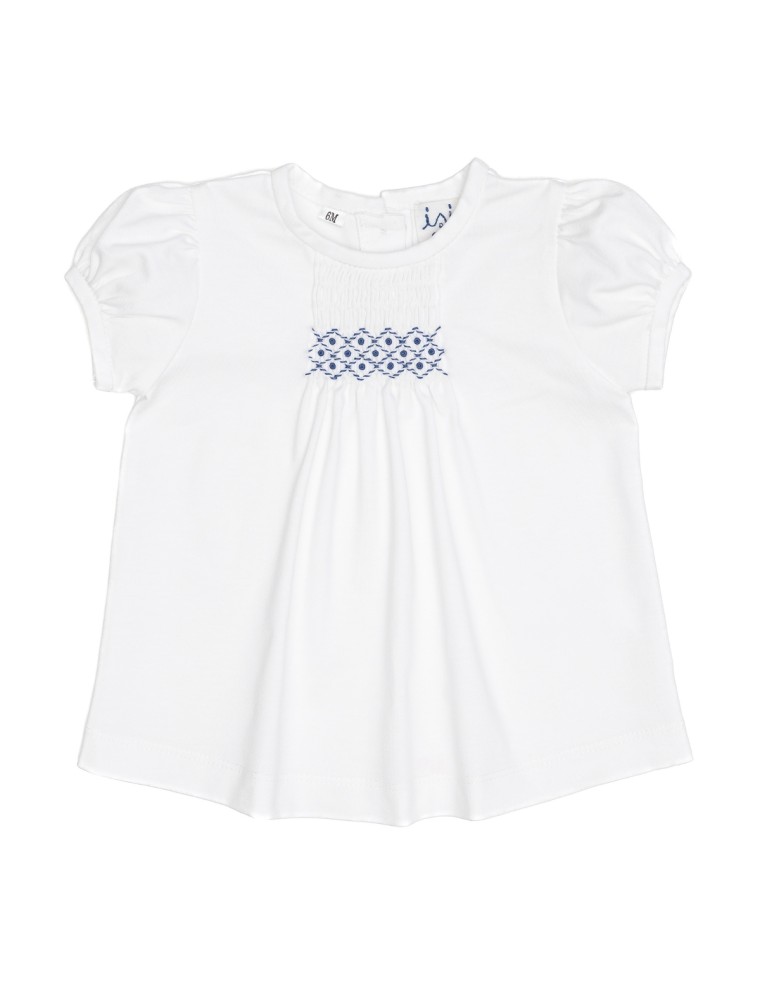 T-shirt in jersey con ricamo a nido d'ape