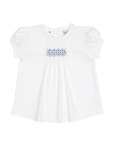 T-shirt in jersey con ricamo a nido d'ape