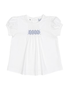 T-shirt in jersey con ricamo a nido d'ape