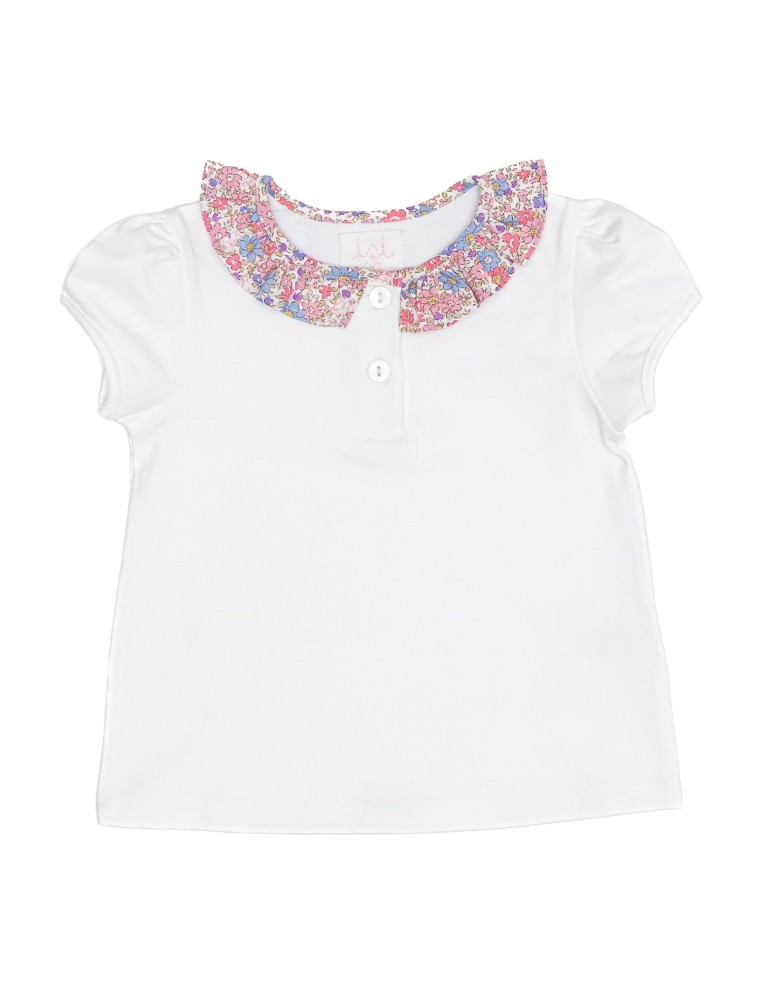 polo con colletto frill in tessuto stampato
